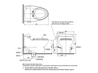 Bồn cầu TOTO MS668W6 nắp điện tử