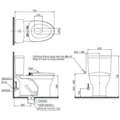 Bồn cầu TOTO CS735DE4 nắp rửa cơ