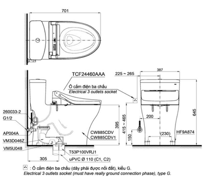 Bồn cầu điện tử TOTO MS885CDW15 dòng C5