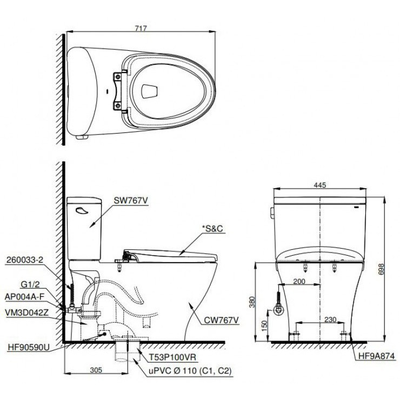 Bàn cầu TOTO CS767RT10 hai khối nắp đóng êm TC395VS