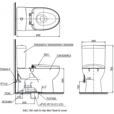 Bàn cầu TOTO CS320DRT10 hai khối nắp đóng êm TC395VS
