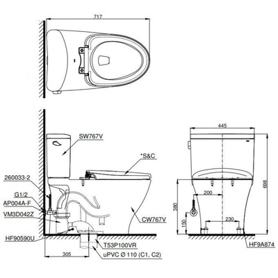 Bàn cầu TOTO CS767RW16 nắp rửa điện tử WASHLET dòng C2