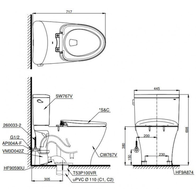 Bàn cầu TOTO CS767CRW15 nắp rửa điện tử WASHLET dòng C5 