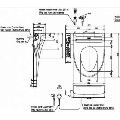 Nắp rửa điện tử TOTO TCF23410AAA WASHLET dòng C2 (220V)