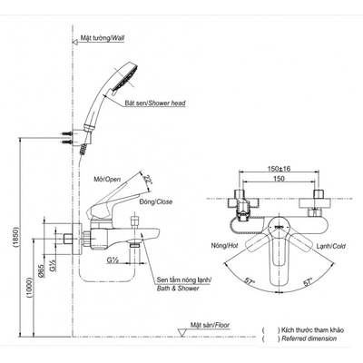 Bộ sen tắm TOTO TBG04302VA/TBW01010A nóng lạnh GA