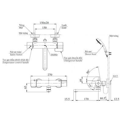 Bộ Sen tắm TBV03427V/TBW03002B nhiệt độ Nhật Bản dòng GG